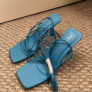 Blue lace up heels